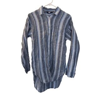 Women's Lands' End Linen Button Up‎ Shirt Blue Gray, Size XS.